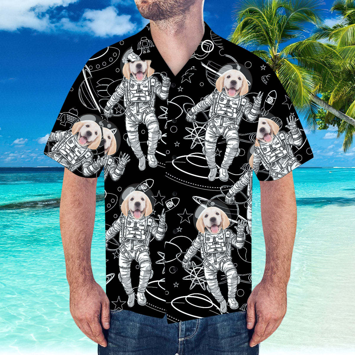 Custom Face Hawaiian Shirt Personalised Hawaiian Shirt Space Pattern Short-Sleeve Shirt - MyFaceSocksAu