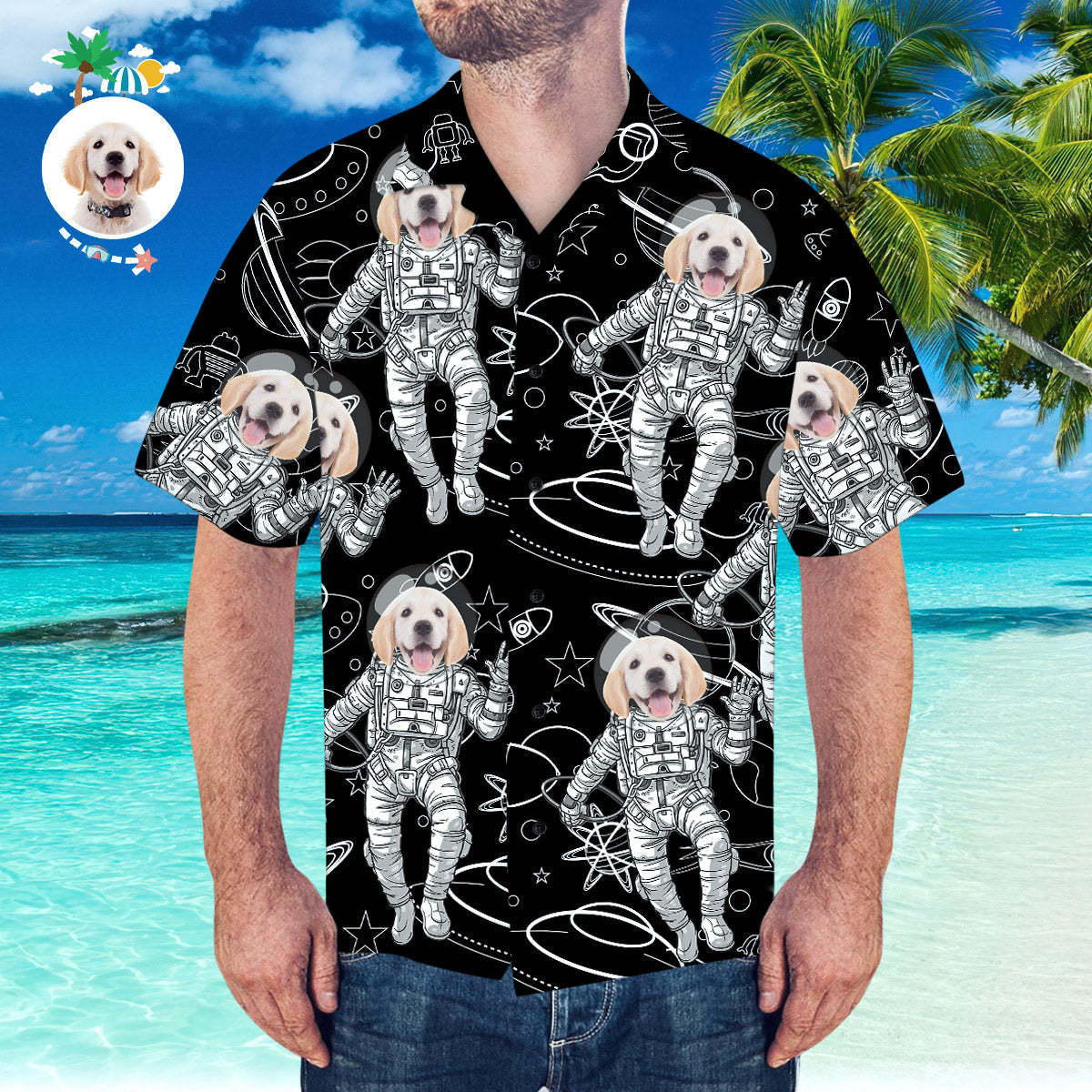 Custom Face Hawaiian Shirt Personalised Hawaiian Shirt Space Pattern Short-Sleeve Shirt - MyFaceSocksAu