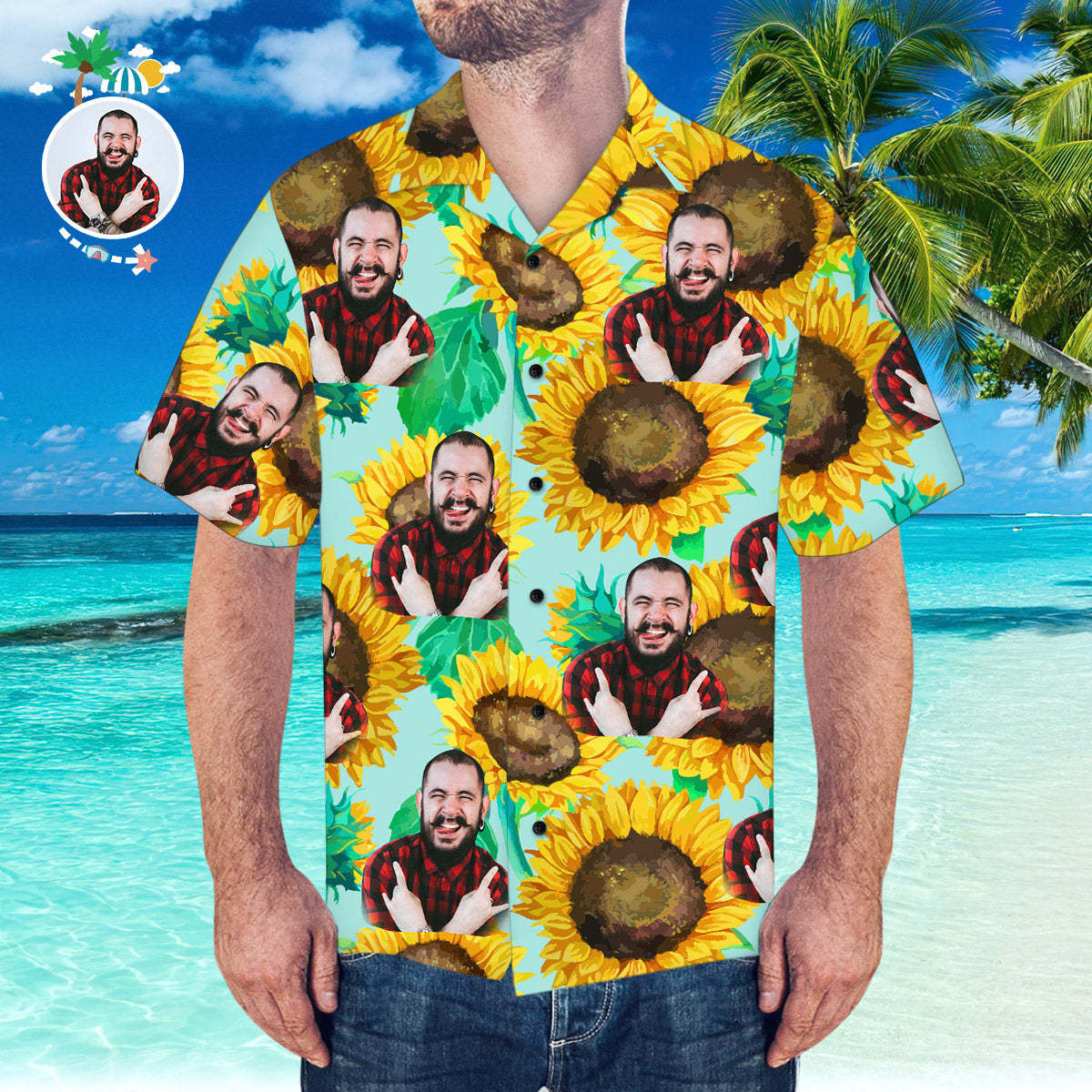 Custom Face Hawaiian Shirt Personalised Hawaiian Shirt Summer Sunflower Shirt - MyFaceSocksAu