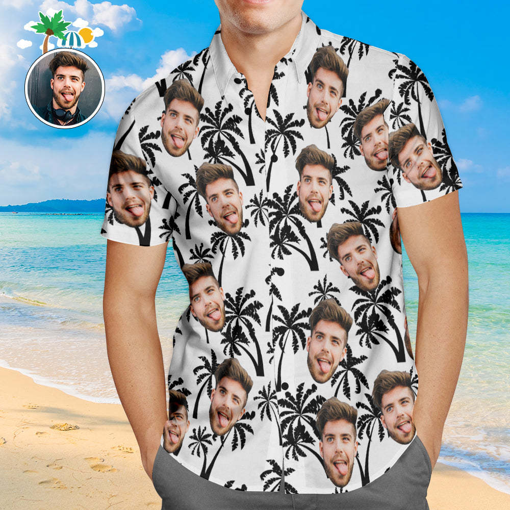 Custom Face Hawaiian Shirt Coconut Trees Design Personalized Aloha Beach Shirt For Men - MyFaceSocksAu
