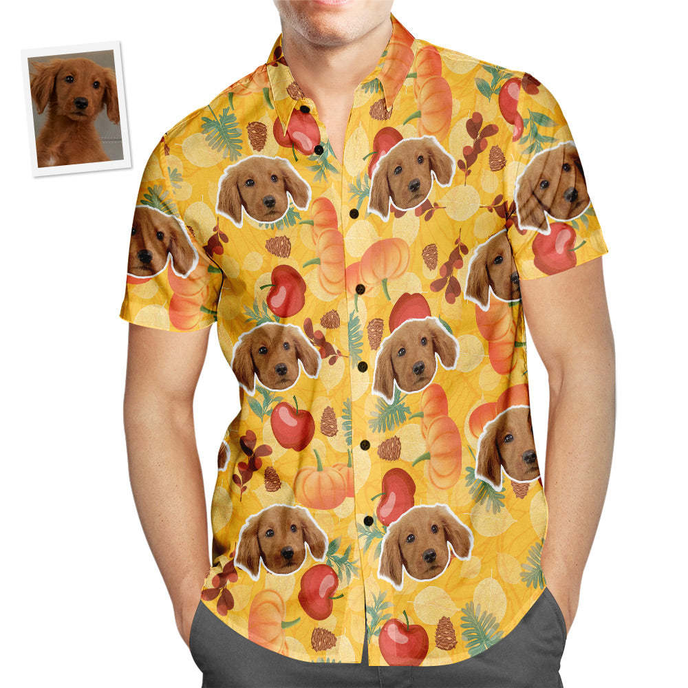Custom Face Hawaiian Shirt Pumpkin Apple Men's Popular All Over Print Hawaiian Beach Shirt Holiday Gift - MyFaceSocksAu