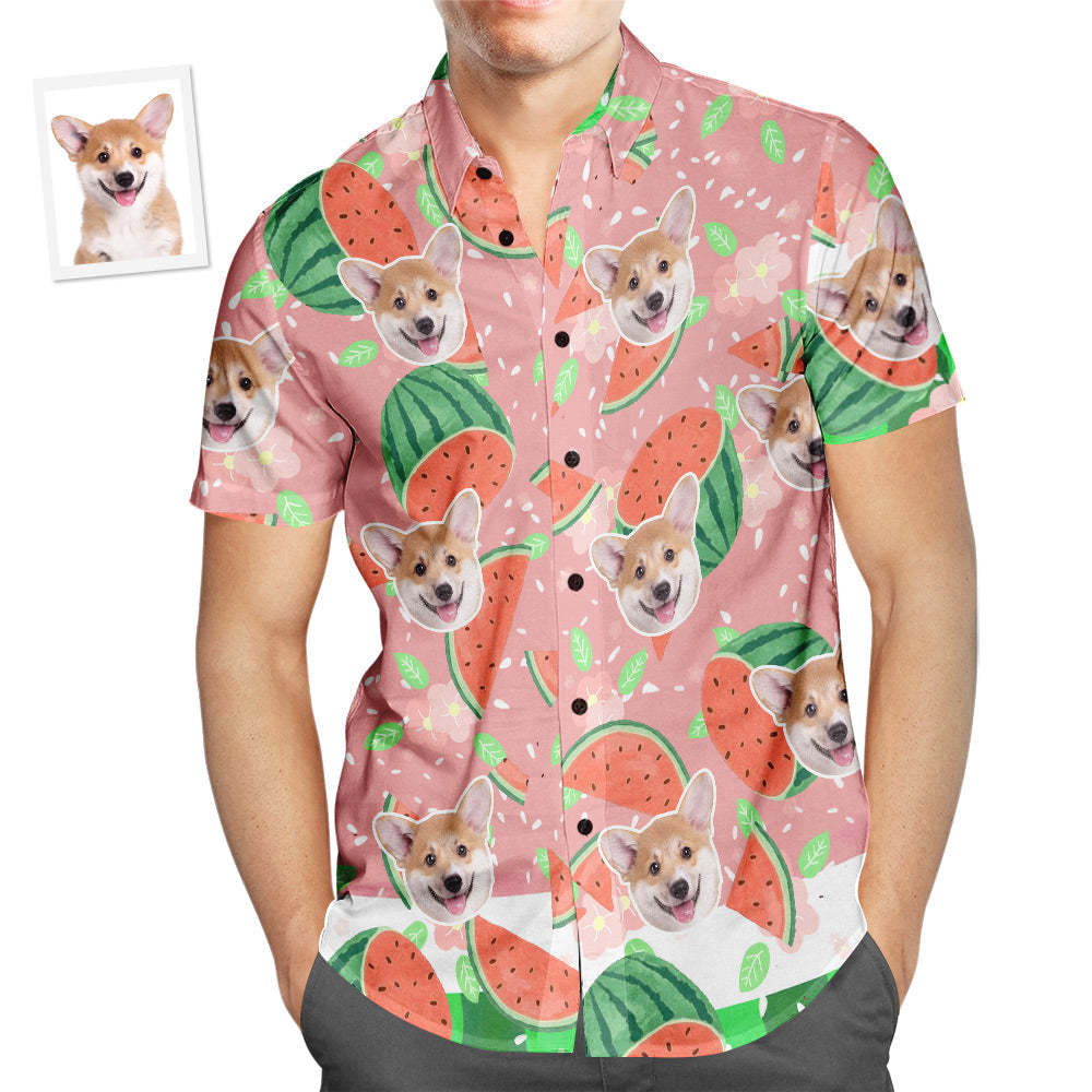 Custom Face Hawaiian Shirt Cartoon Watermelon Men's Popular All Over Print Hawaiian Beach Shirt Holiday Gift - MyFaceSocksAu
