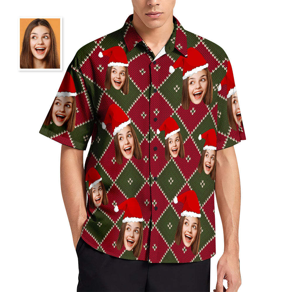 Custom Face Grid Christmas Men's Hawaiian Shirt - MyFaceSocks