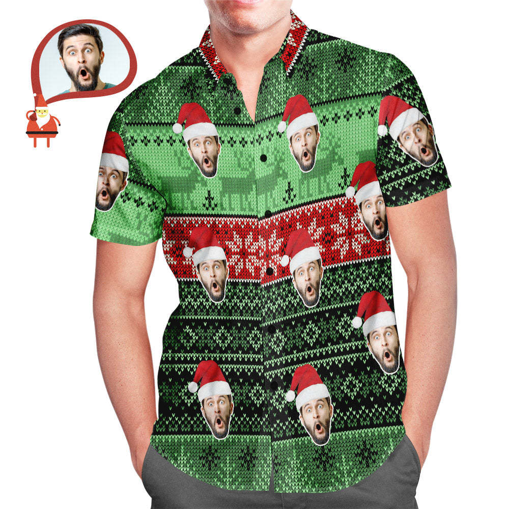 Men's Custom Face Wear Santa Hat Christmas Hawaiian Shirt Personalized Christmas Gift - MyFaceSocksAu