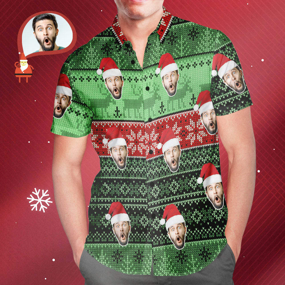 Men's Custom Face Wear Santa Hat Christmas Hawaiian Shirt Personalized Christmas Gift - MyFaceSocksAu