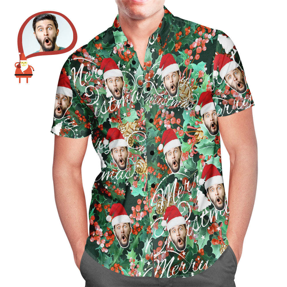 Men's Custom Face Merry Christmas Hawaiian Shirt Personalized Christmas Gift - MyFaceSocksAu