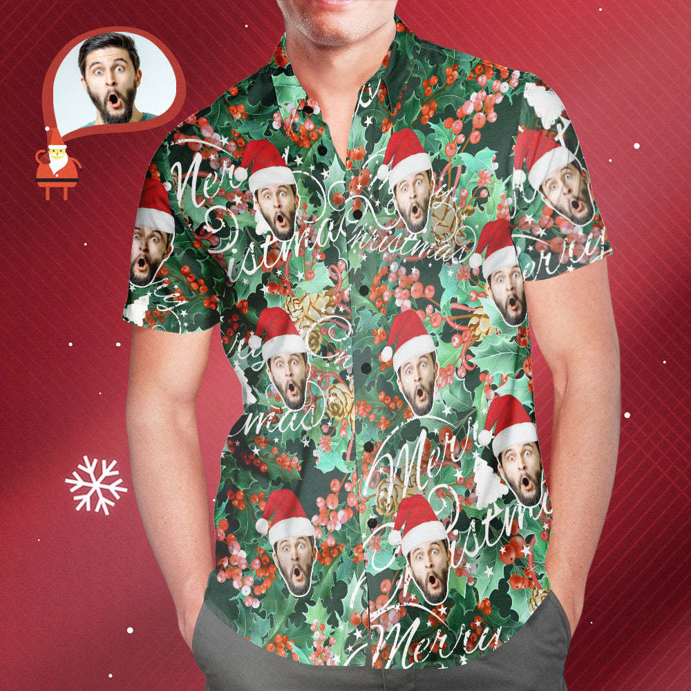 Men's Custom Face Merry Christmas Hawaiian Shirt Personalized Christmas Gift - MyFaceSocksAu