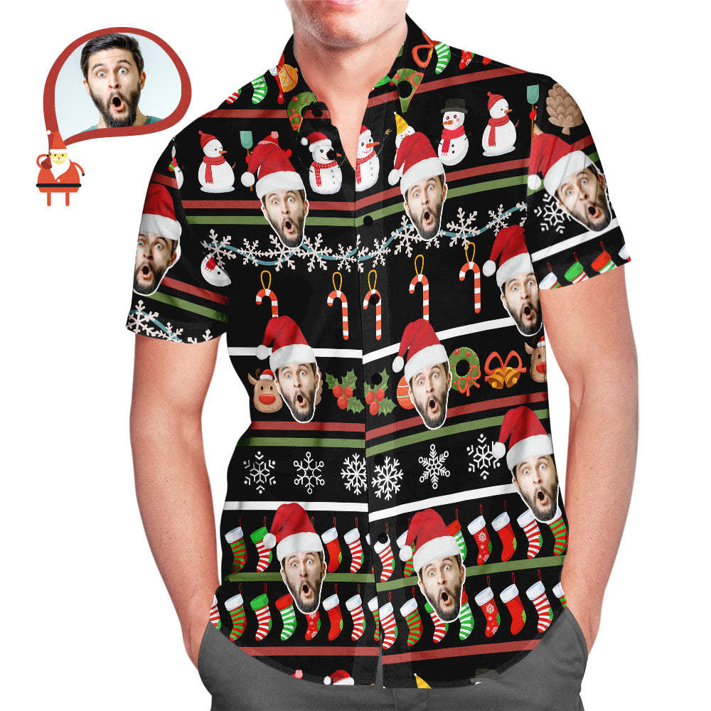 Custom Face Cute Snowman Red Hat Christmas Men's All Over Print Hawaiian Shirt Christmas Gift - MyFaceSocksAu
