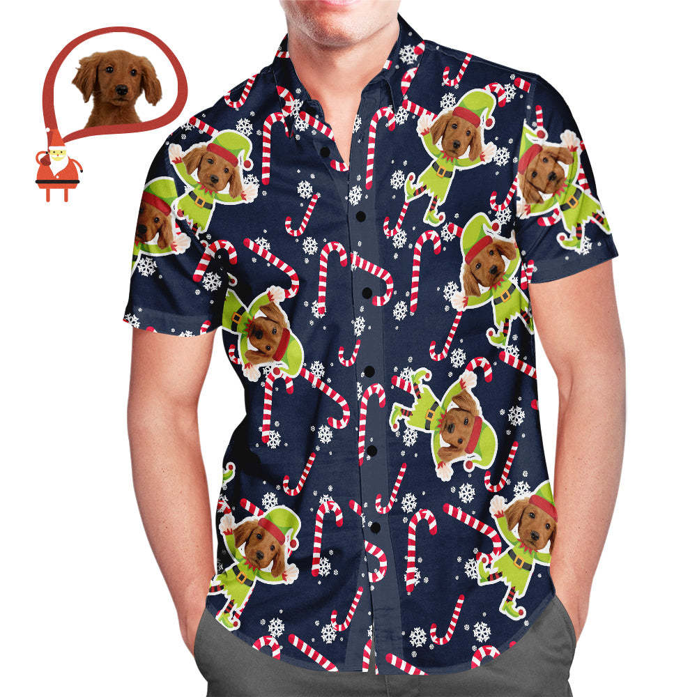 Custom Gog Face Christmas Elf Men's All Over Print Hawaiian Shirt Christmas Gift for Him - MyFaceSocksAu