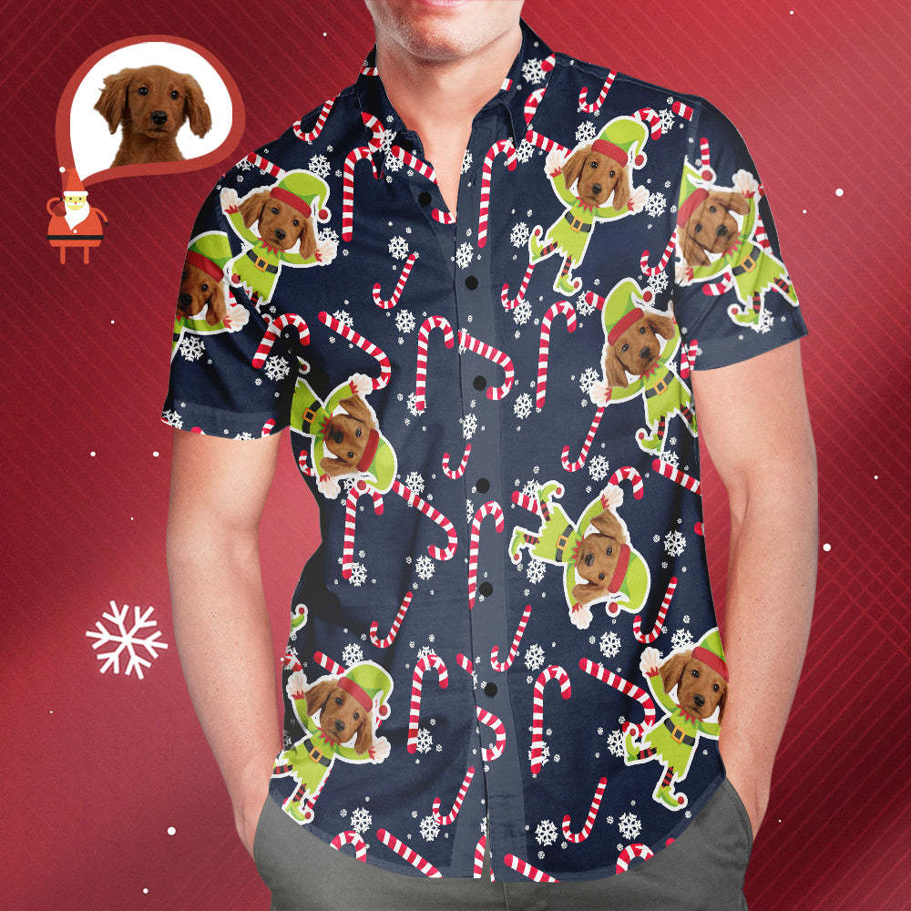 Custom Gog Face Christmas Elf Men's All Over Print Hawaiian Shirt Christmas Gift for Him - MyFaceSocksAu