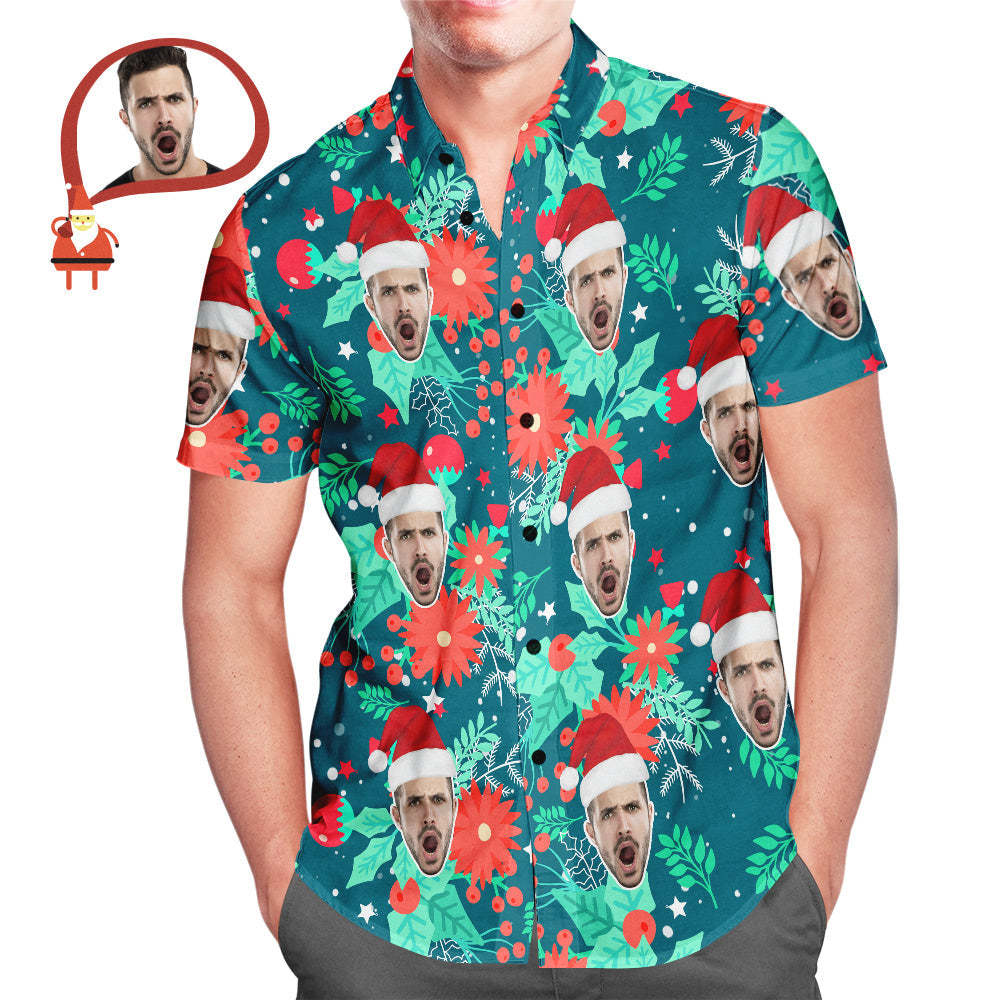 Custom Face Men's All Over Print Christmas Hawaiian Shirt Merry Xmas Is Coming Here - MyFaceSocksAu