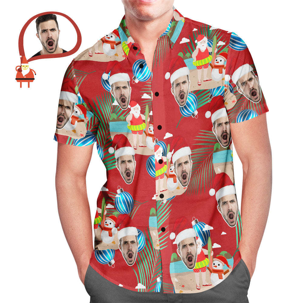 Custom Face Merry Christmas Santa Claus Men's All Over Print Hawaiian Shirt Christmas Gift - MyFaceSocksAu