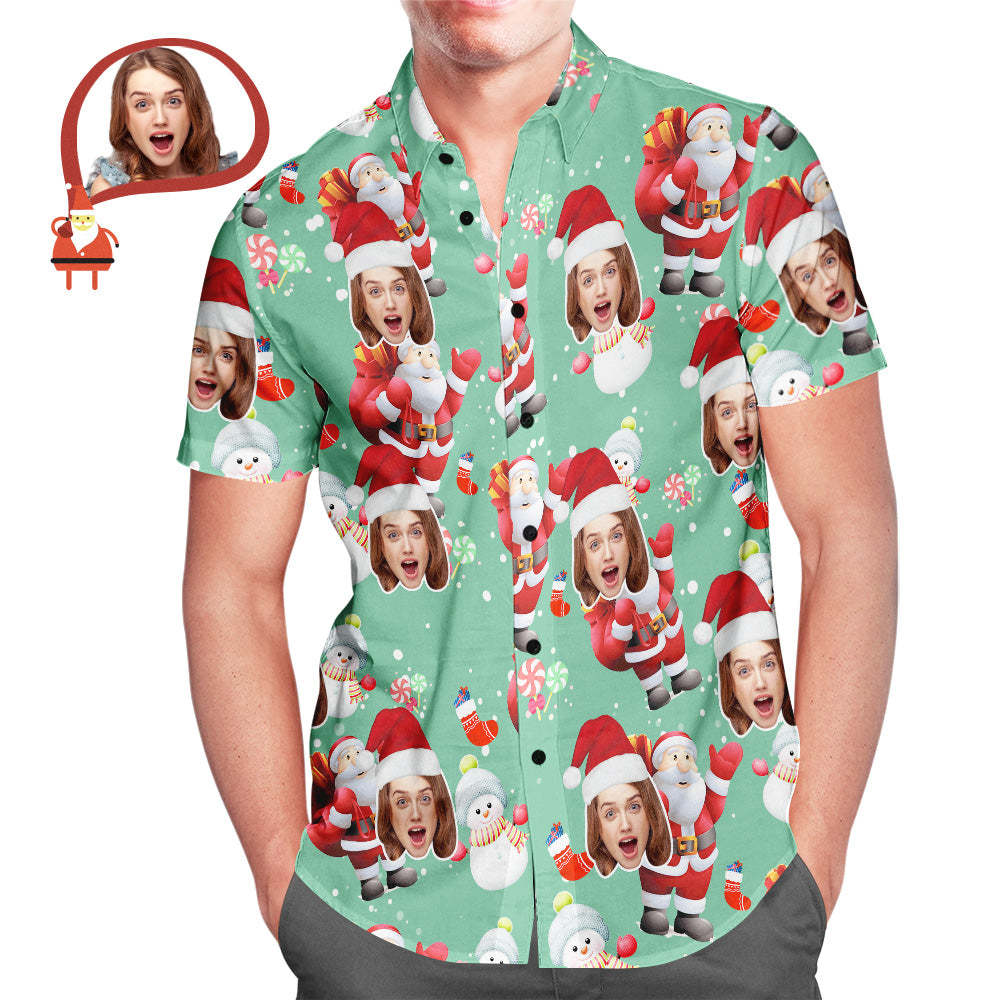 Custom Face Christmas Snowman Men's All Over Print Hawaiian Shirt Christmas Gift - MyFaceSocksAu