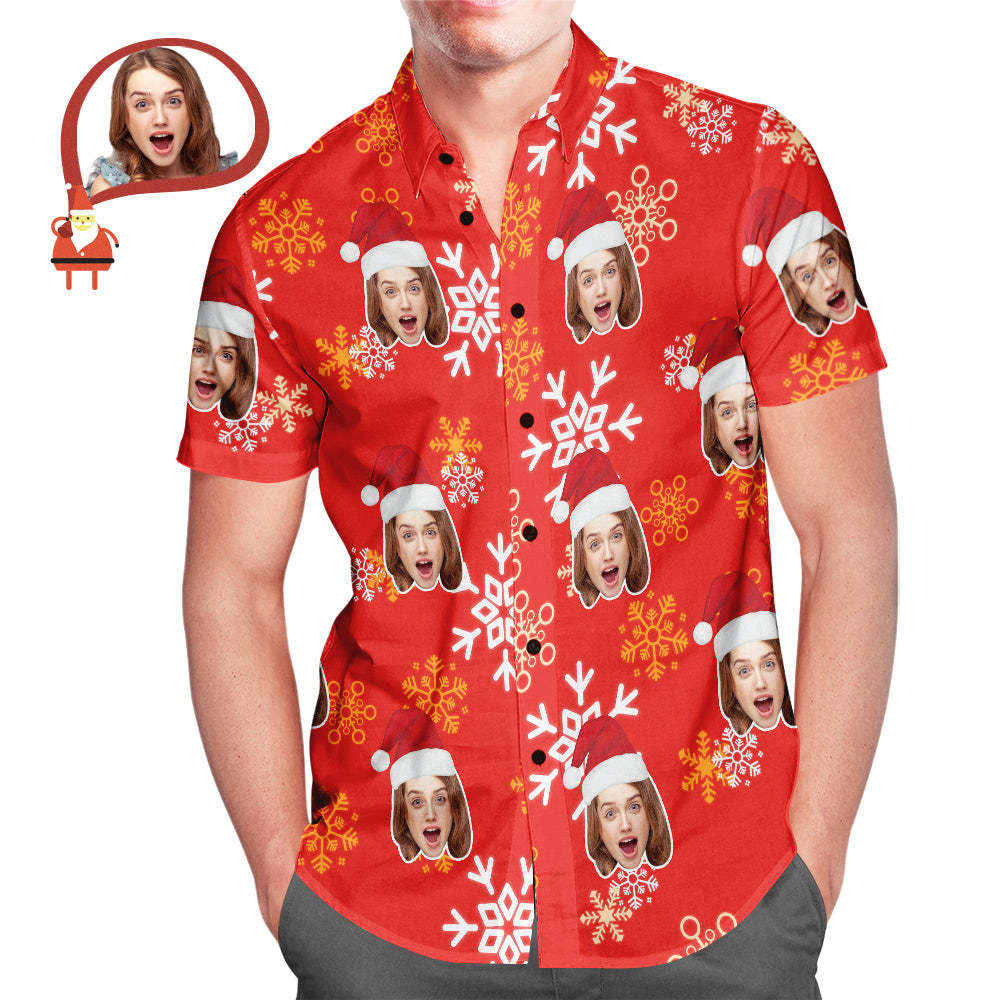 Custom Face Christmas Snowflake Men's Hawaiian Shirt Print Your Own Personalized Shirt for Him - MyFaceSocksAu