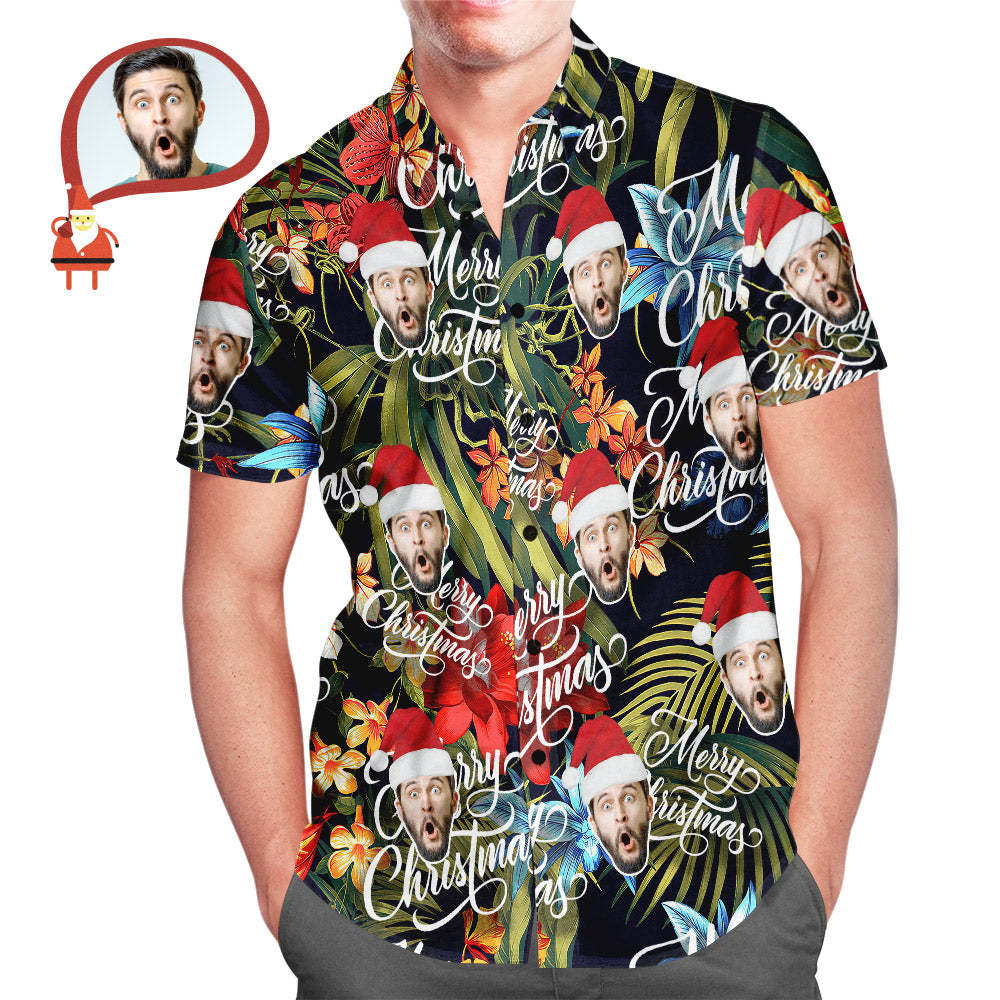 Men's Custom Face Merry Christmas All Over Print Fun Christmas Hawaiian Shirts Gift for Men - MyFaceSocksAu