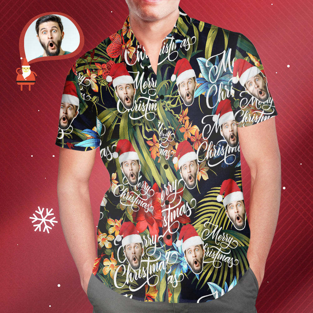 Men's Custom Face Merry Christmas All Over Print Fun Christmas Hawaiian Shirts Gift for Men - MyFaceSocksAu