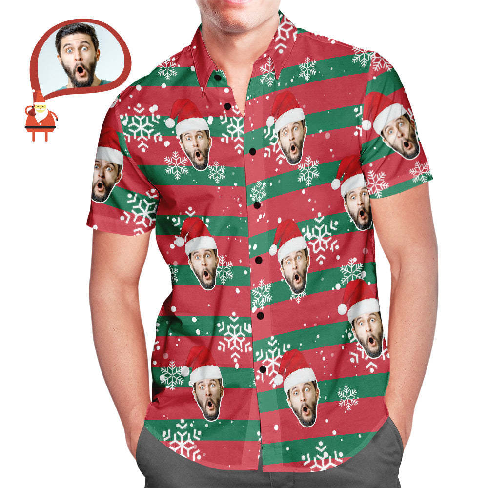Custom Face Santa Red and Green Christmas Hawaiian Aloha Shirts Gift for Him - MyFaceSocksAu