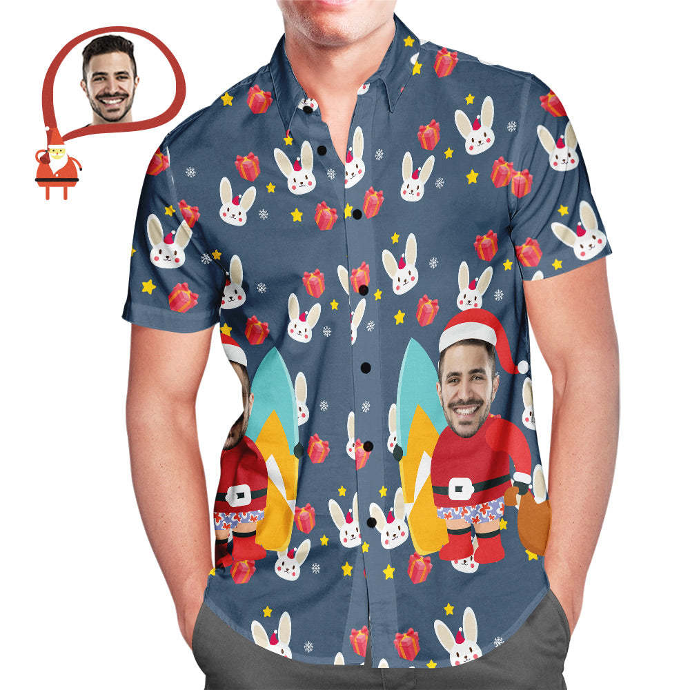 Custom Santa's Face All Over Print Christmas Hawaiian Shirt Christmas Gift for Him - MyFaceSocksAu