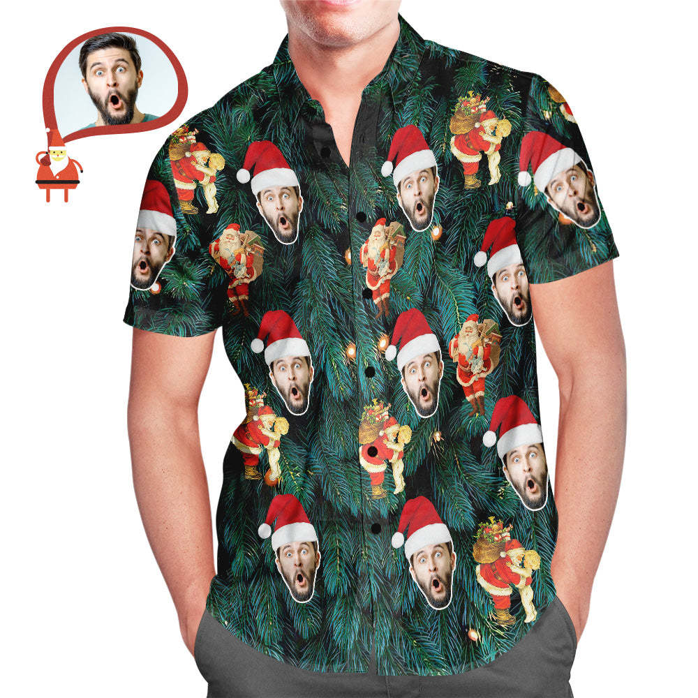 Custom Face Men's All Over Print Christmas Tree Style Hawaiian Shirt Christmas Gift - MyFaceSocksAu