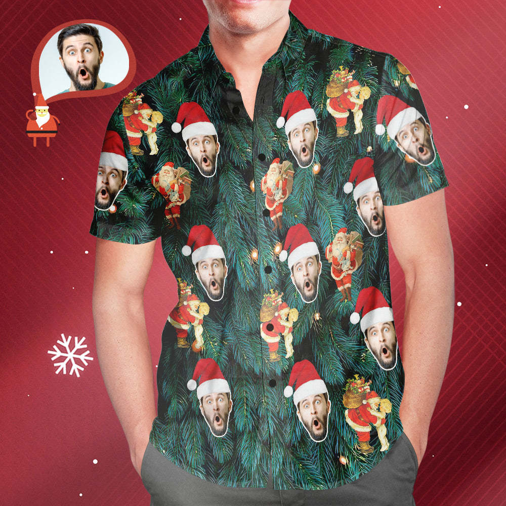 Custom Face Men's All Over Print Christmas Tree Style Hawaiian Shirt Christmas Gift - MyFaceSocksAu