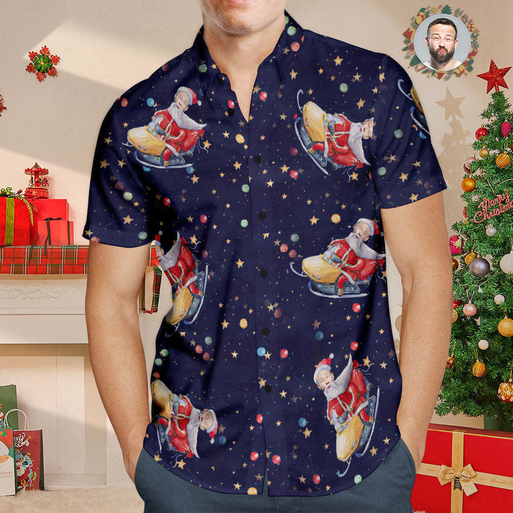 Custom Face Hawaiian Shirt Personalized Santa Claus Funny Christmas Shirts For Men - MyFaceSocksAu