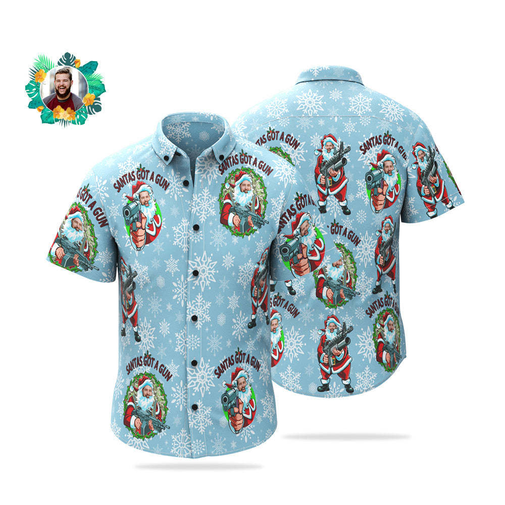 Custom Face Hawaiian Shirt Personalized Photo Funny Santa Claus Christmas Shirt With Machine Gun - MyFaceSocksAu