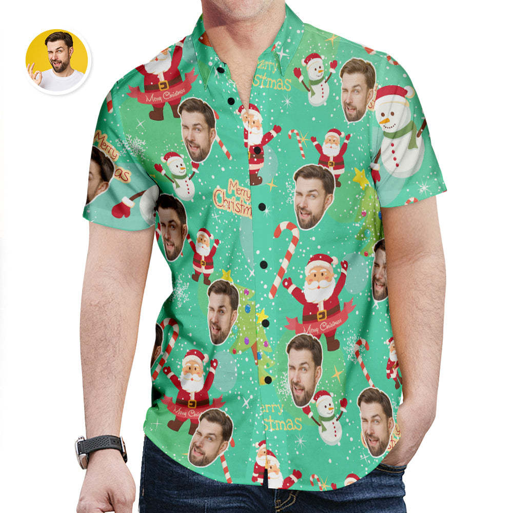 Custom Face Hawaiian Shirt Santa Claus and Snowman Shirt Christmas Gift for Men - MyFaceSocks