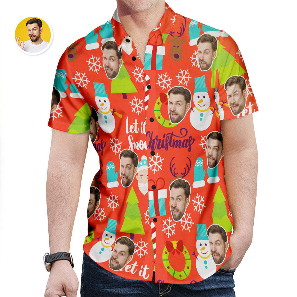 Custom Face Hawaiian Shirt Funny Snowman Red Christmas Hawaiian Shirt Gift for Him - MyFaceSocks