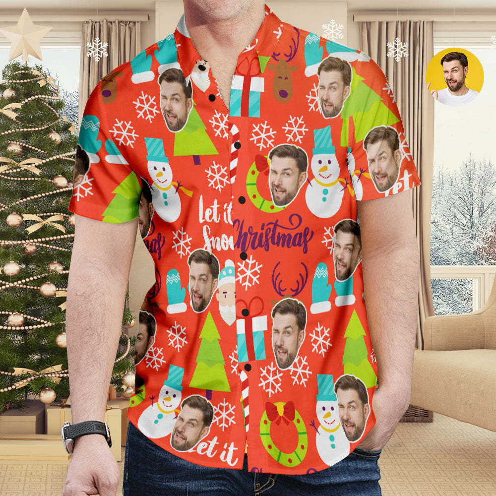 Custom Face Hawaiian Shirt Funny Snowman Red Christmas Hawaiian Shirt Gift for Him - MyFaceSocks
