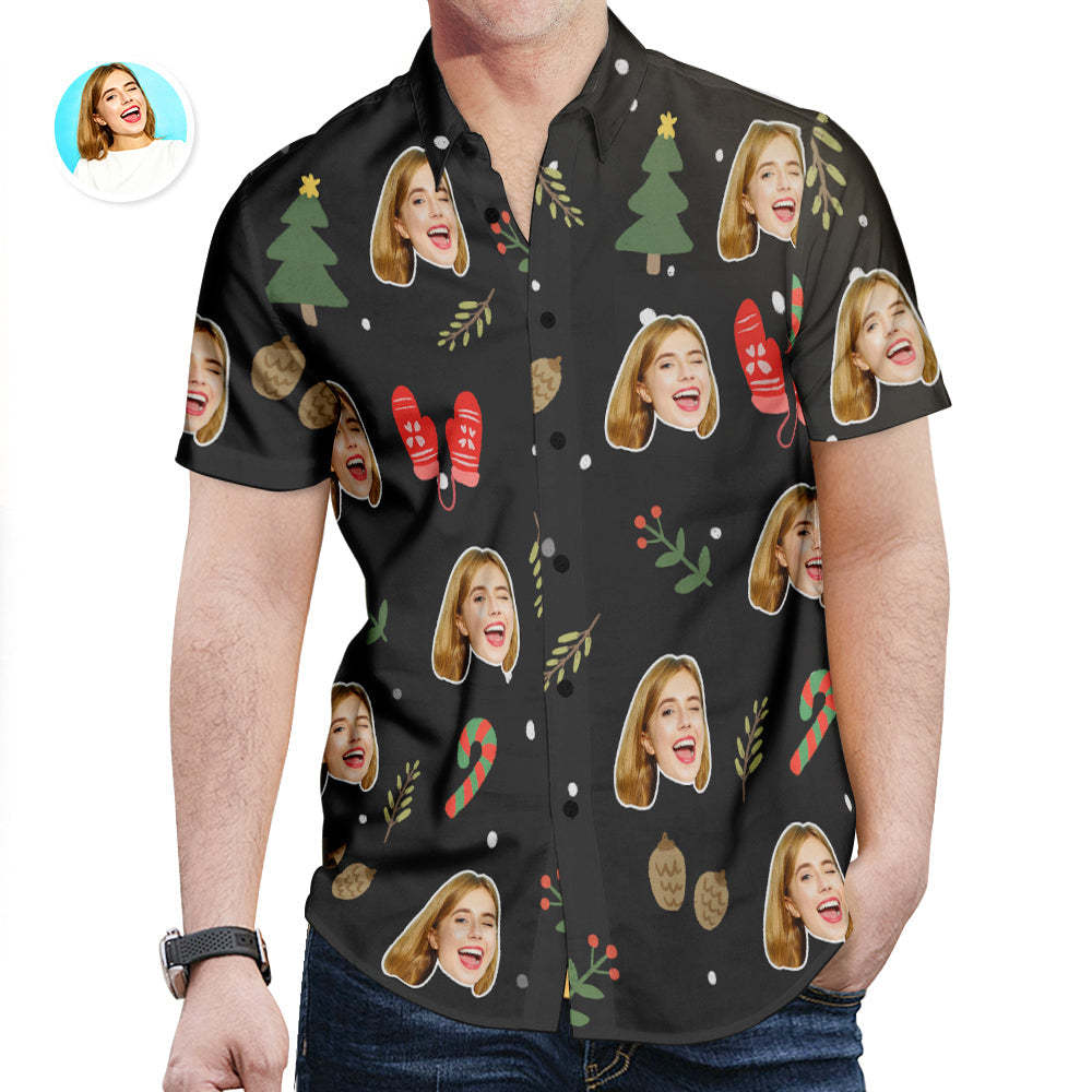 Custom Face All Over Print Christmas Hawaiian Shirt Christmas Gloves Crutch Shirt Gift for Him - MyFaceSocks