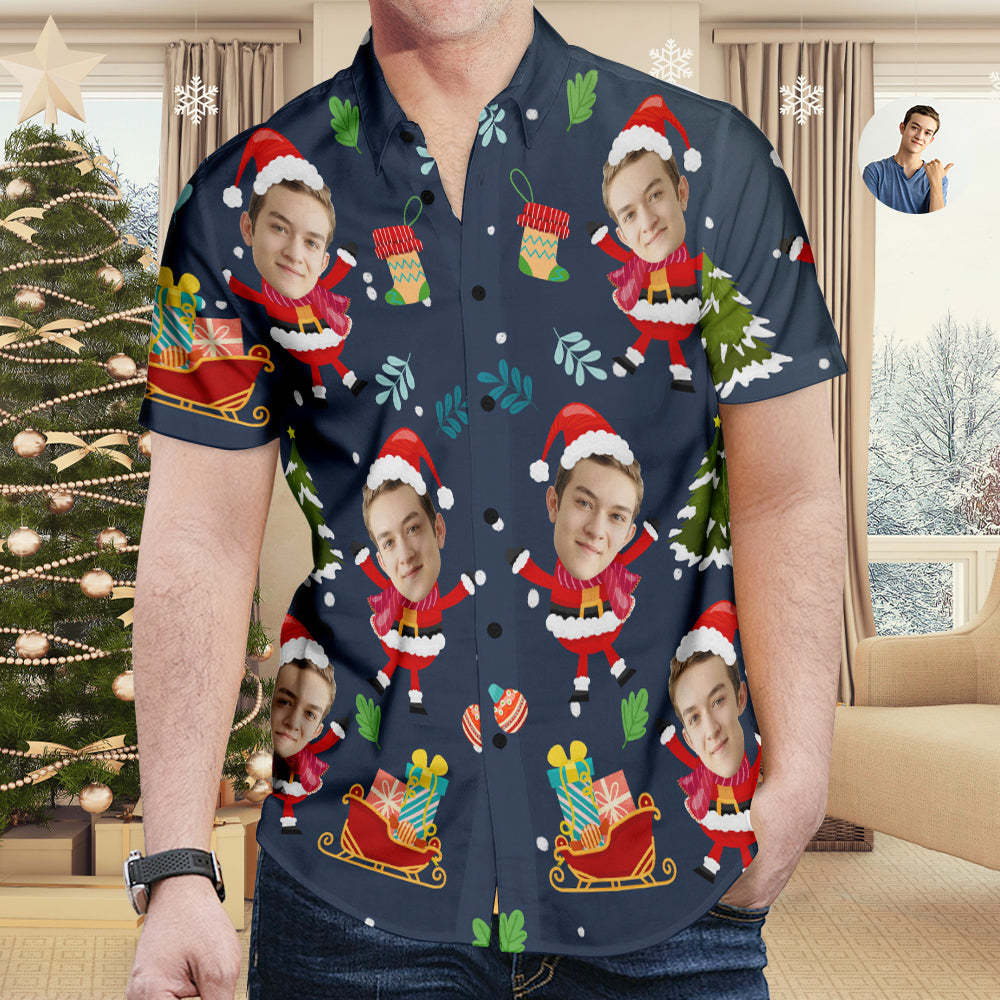 Custom Face Hawaiian Christmas Shirt Cute Santa Claus Hawaiian Shirt Christmas Gift for Men - MyFaceSocks