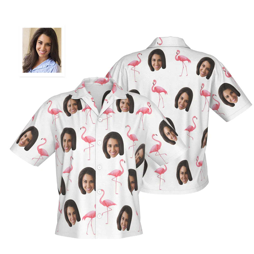 Custom Face Hawaiian Shirt Personalised Women's Photo Flamingo Shirt Gift for Her - MyFaceSocksAu