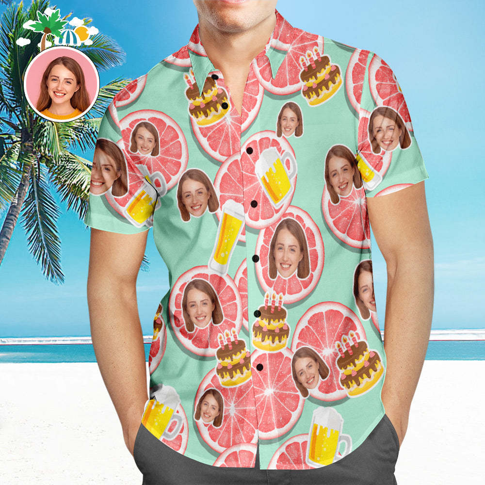 Custom Photo Hawaiian Shirt Couple Wears Personalised Face Hawaiian Shirt Gift Groovy Grapefruit - MyFaceSocksAu