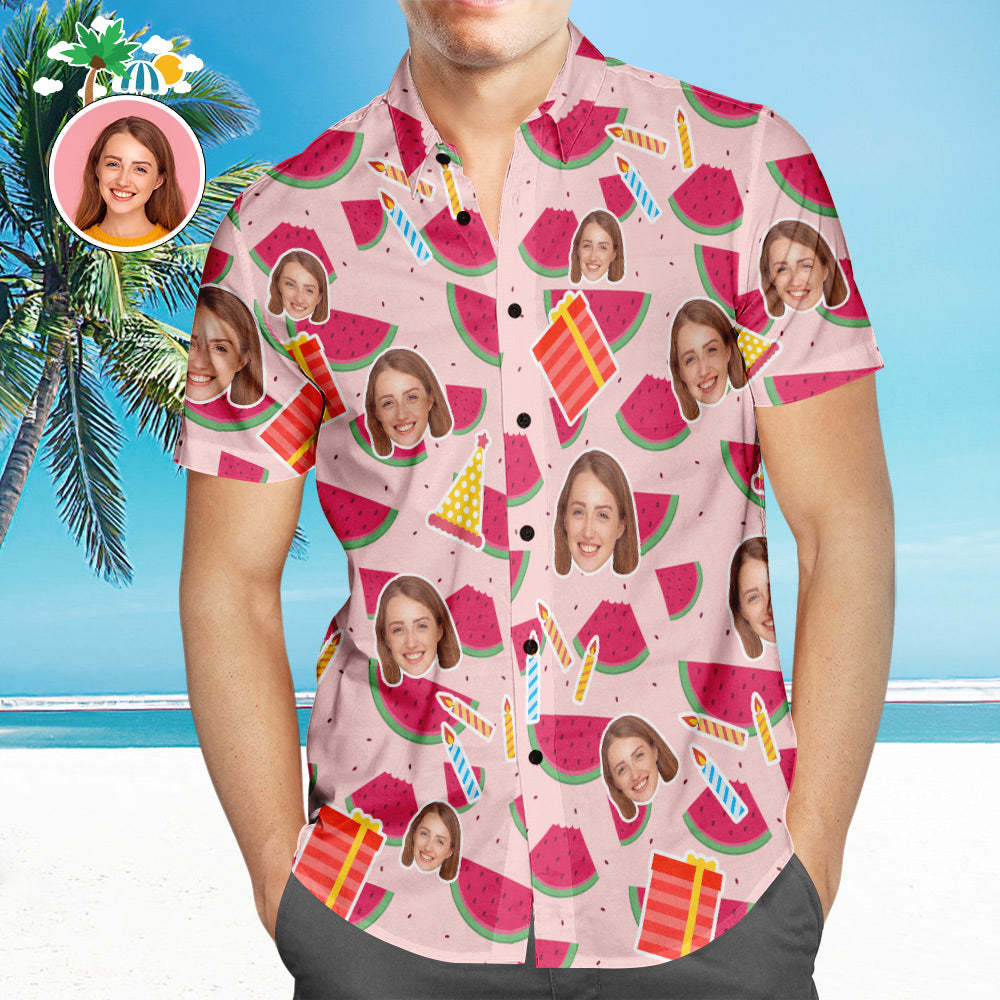 Custom Photo Hawaiian Shirt Couple Wears Personalised Face Hawaiian Shirt Gift Melons - MyFaceSocksAu