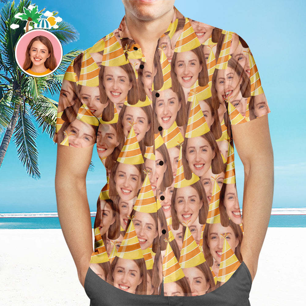 Custom Photo Hawaiian Shirt Couple Wears Personalised Face Hawaiian Shirt Birthday Gift - MyFaceSocksAu