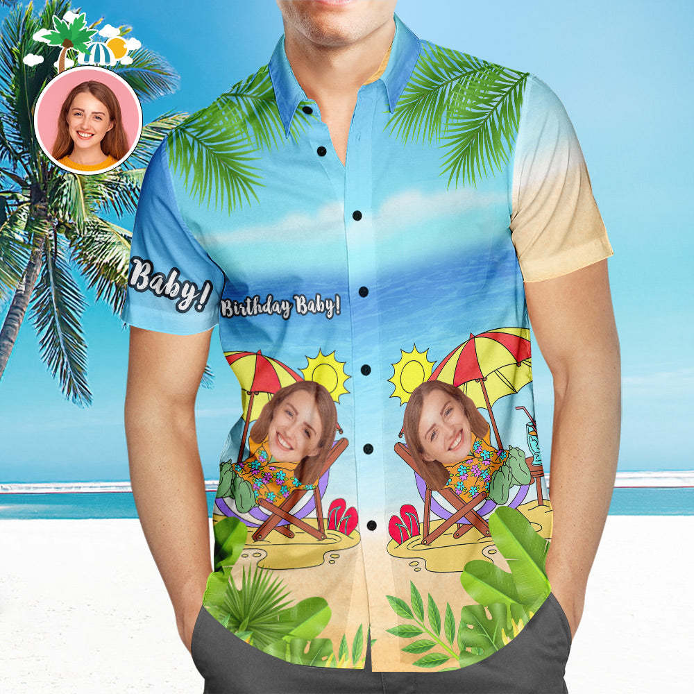 Custom Photo Hawaiian Shirt Couple Wears Personalised Face Hawaiian Shirt Birthday Baby - MyFaceSocksAu
