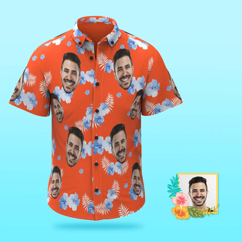 Custom Photo Hawaiian Shirt Beach Vacation Couple Wears Popular All Over Print Hawaiian Beach Shirt Holiday Gift 