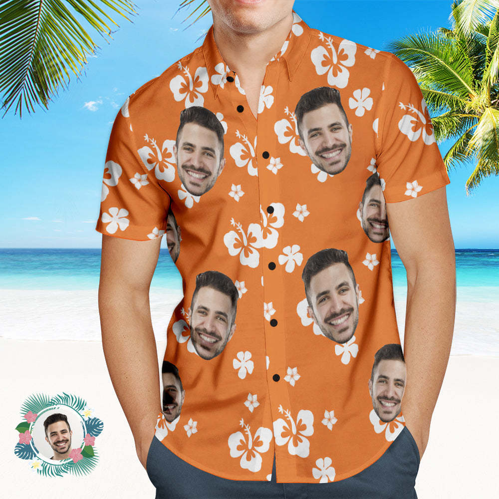 Custom Photo Hawaiian Shirt Beach Vacation Couple Wears Popular All Over Print Hawaiian Beach Shirt Holiday Gift 