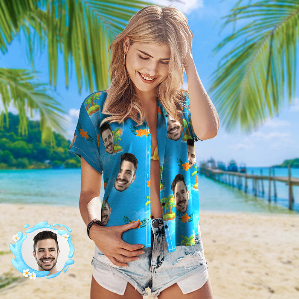 Custom Photo Hawaiian Shirt Beach Vacation Couple Wears Popular All Over Print Hawaiian Beach Shirt Holiday Gift 