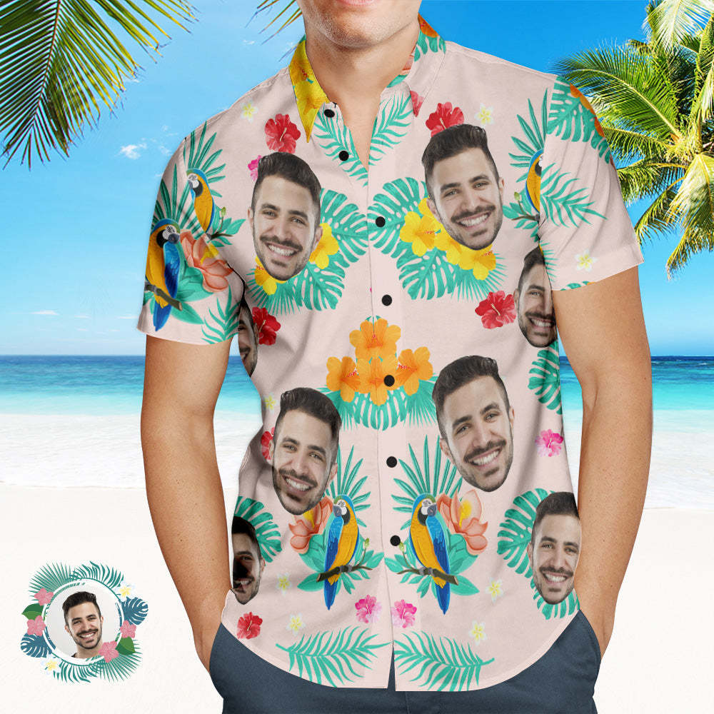 Custom Photo Hawaiian Shirt Beach Vacation Couple Wears Popular All Over Print Hawaiian Beach Shirt Holiday Gift