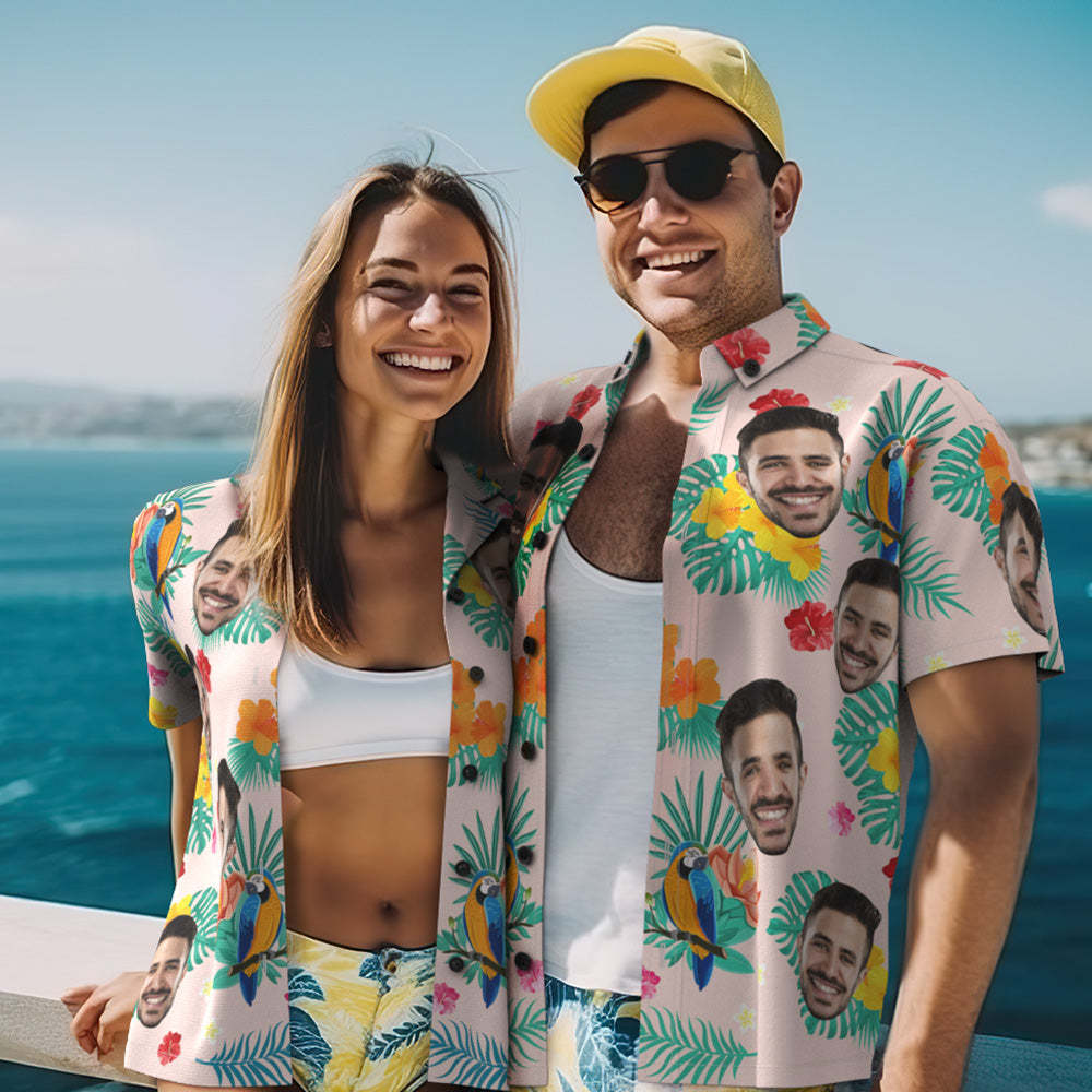 Custom Photo Hawaiian Shirt Beach Vacation Couple Wears Popular All Over Print Hawaiian Beach Shirt Holiday Gift 