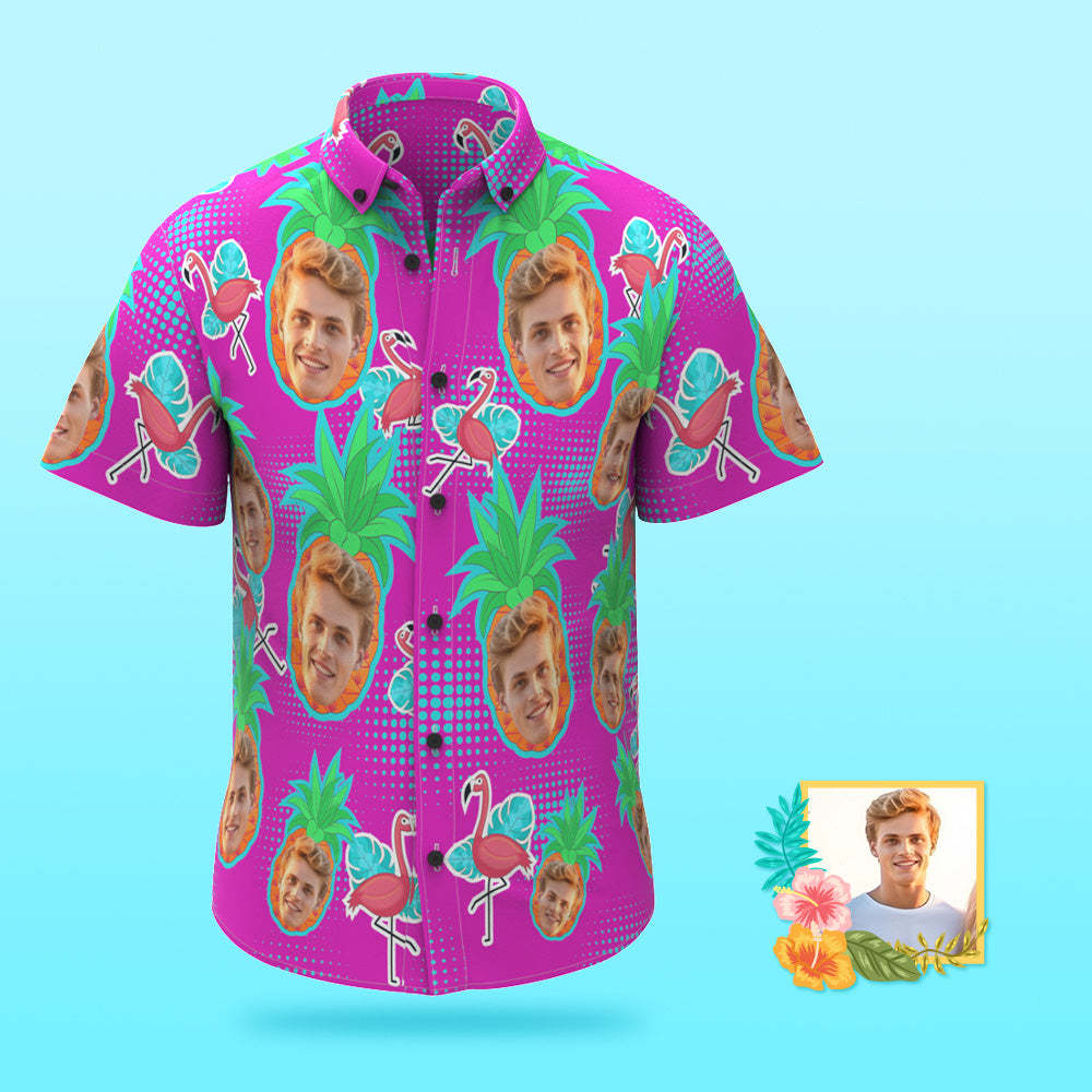 Custom Photo Hawaiian Shirt Beach Vacation Men's Popular All Over Print Hawaiian Beach Shirt Holiday Gift Flamingo - MyFaceSocksAu