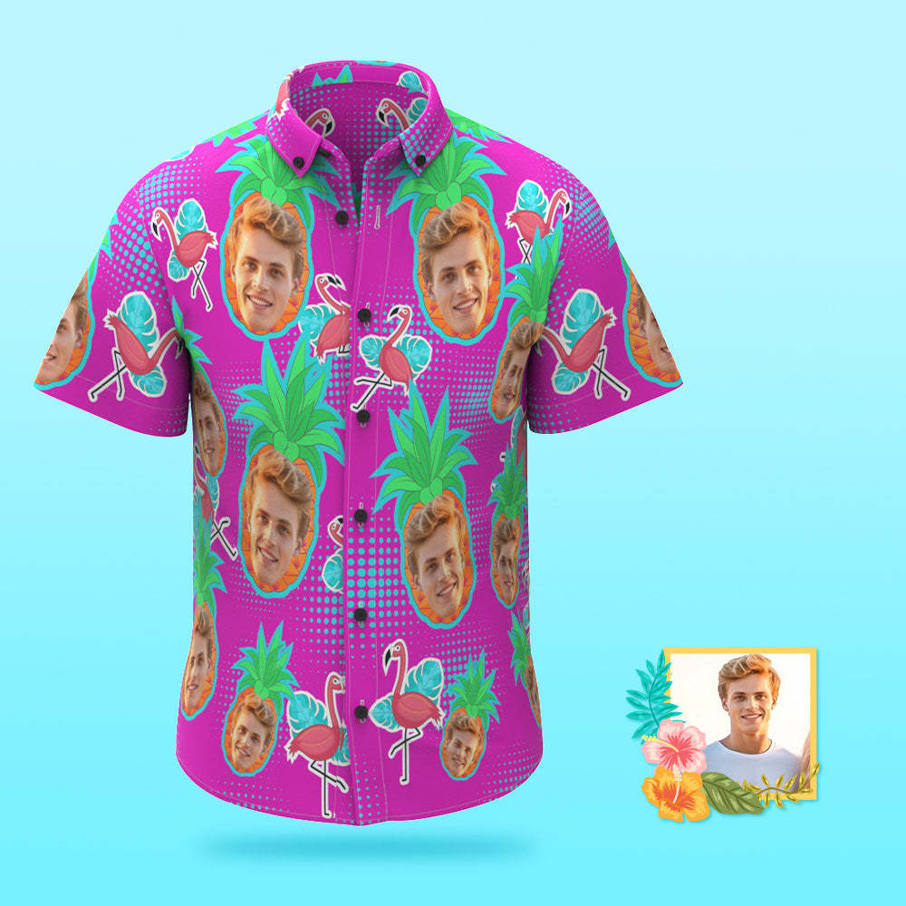 Custom Photo Hawaiian Shirt Beach Vacation Men's Popular All Over Print Hawaiian Beach Shirt Holiday Gift Flamingo-MyFaceSocksAu