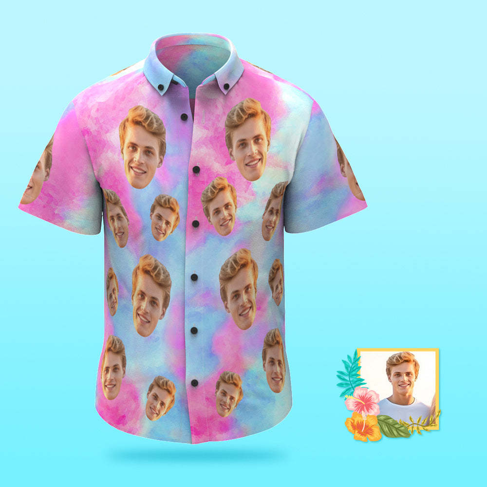 Custom Photo Hawaiian Shirt Beach Vacation Men's Popular Tie Dye All Over Print Hawaiian Beach Shirt Holiday Gift - MyFaceSocksAu