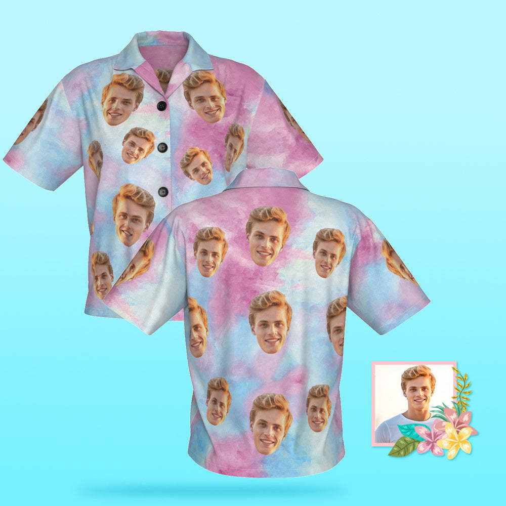 Custom Photo Hawaiian Shirt Beach Vacation Women's Popular Tie Dye All Over Print Hawaiian Beach Shirt - MyFaceSocksAu