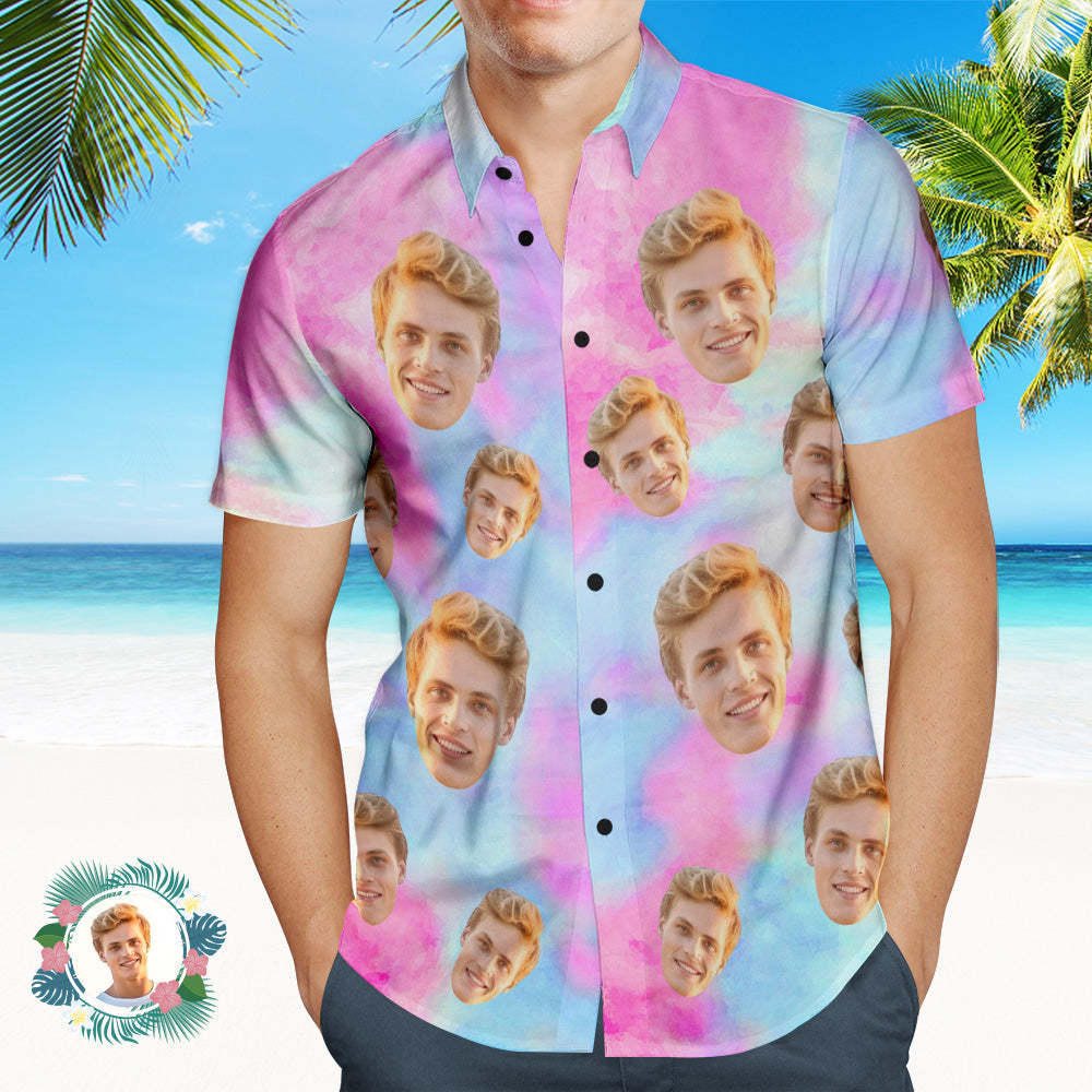 Custom Photo Hawaiian Shirt Beach Vacation Men's Popular Tie Dye All Over Print Hawaiian Beach Shirt Holiday Gift-MyFaceSocksAu