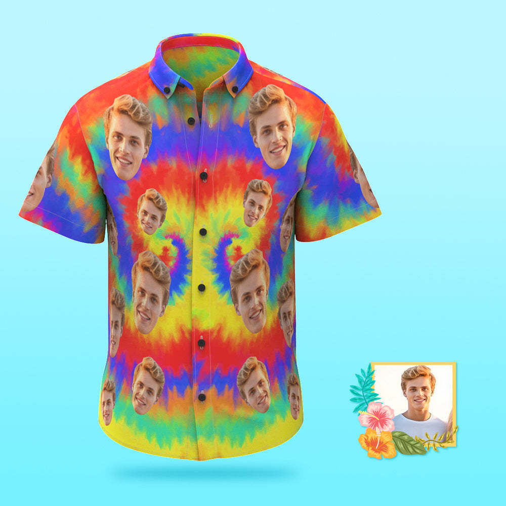 Custom Tie Dye Photo Hawaiian Shirt Beach Vacation Men's Popular All Over Print Hawaiian Beach Shirt Holiday Gift - MyFaceSocksAu