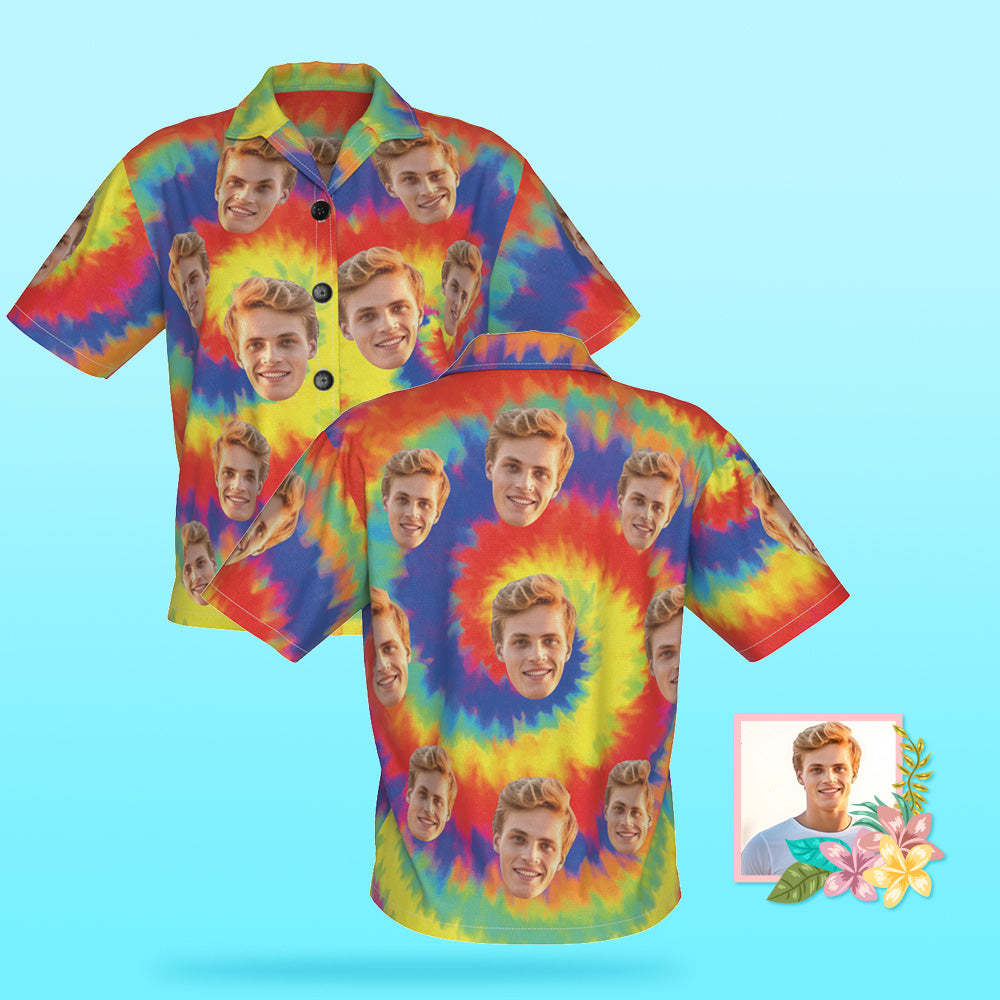 Custom Tie Dye Photo Hawaiian Shirt Beach Vacation Women's Popular All Over Print Hawaiian Beach Shirt - MyFaceSocksAu