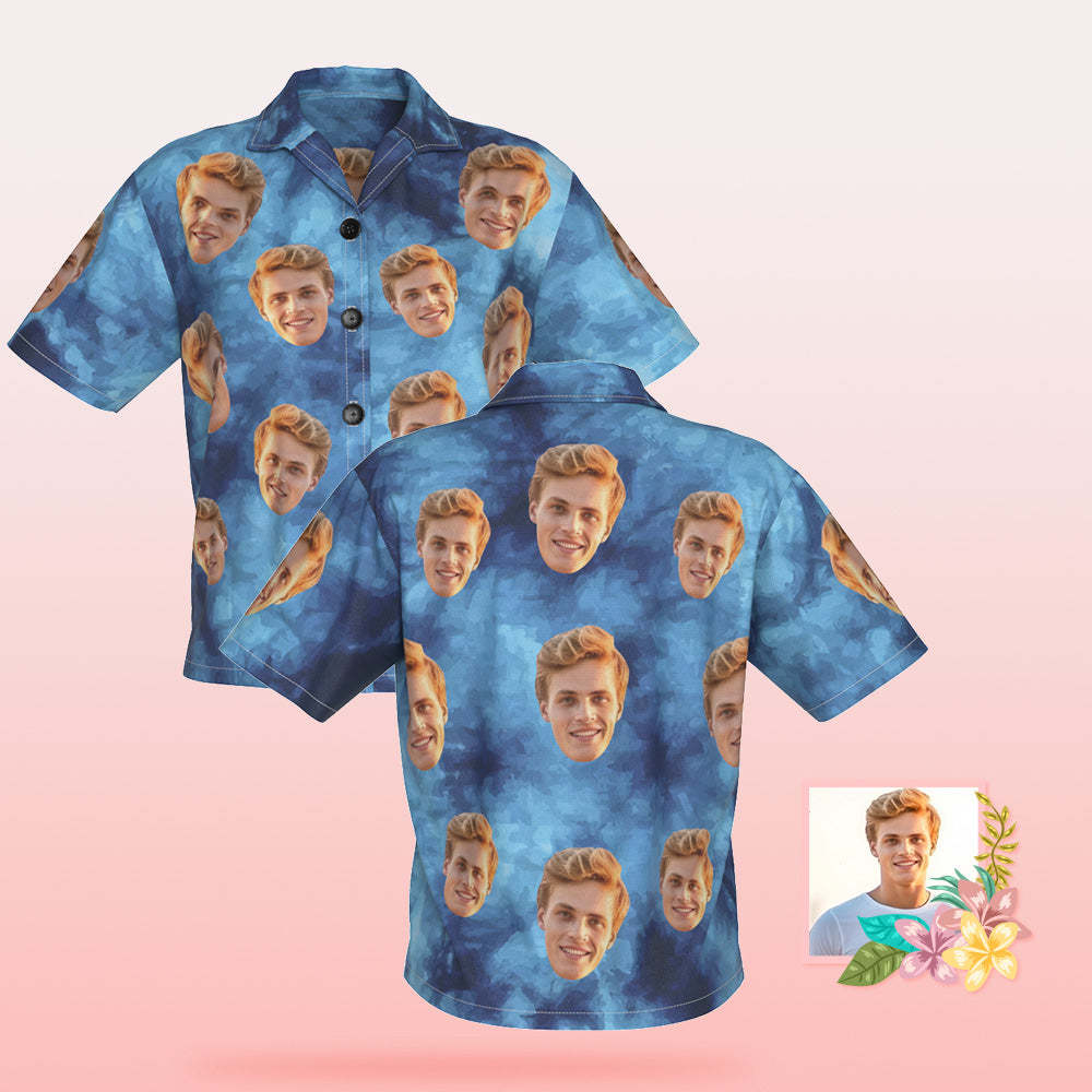 Custom Photo Hawaiian Shirt Beach Vacation Women's Popular All Over Print Hawaiian Beach Shirt Tie-Dye - MyFaceSocksAu