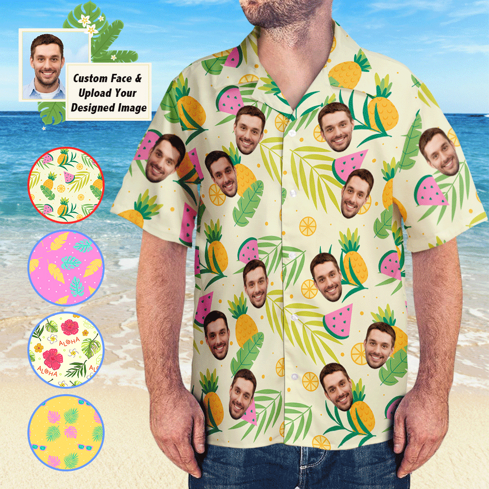 Custom Face Hawaiian Shirts Upload Your Own Designed Image Aloha Beach Shirt For Men - MyFaceSocksAu